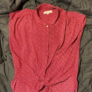 Loft Heart Print Button Down Tie Top Size M